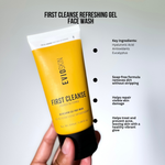 Evio First Cleanse Refreshing Gel Face Wash - soap-free, repair skin damage, with hyaluronic acid, antioxidants and eucalyptus