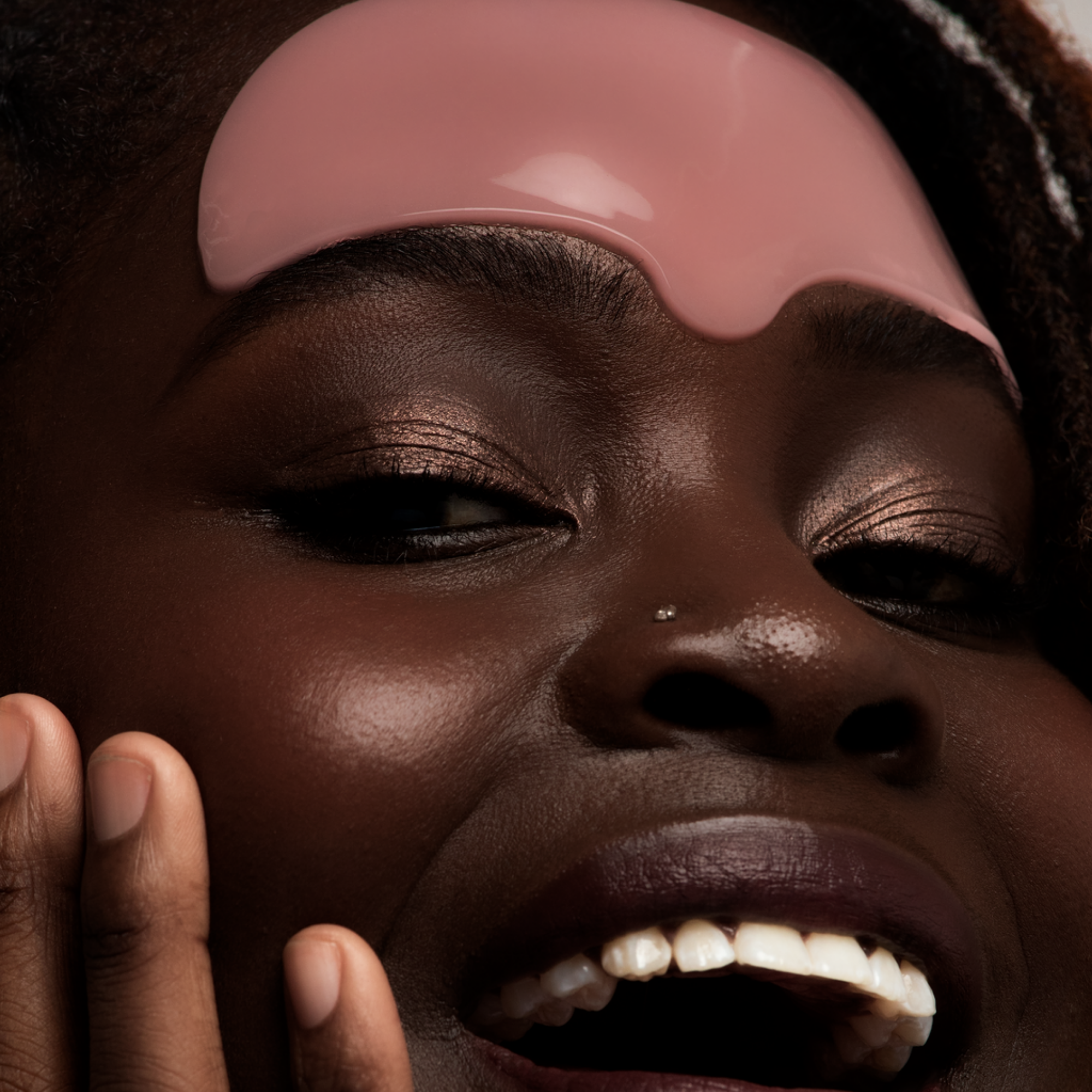Model wearing Pink Perspective Hydrogel Forehead Patch with hyaluronic acid